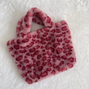 Y2K FAUX FUR PINK LEOPARD HANDBAG / PURSE